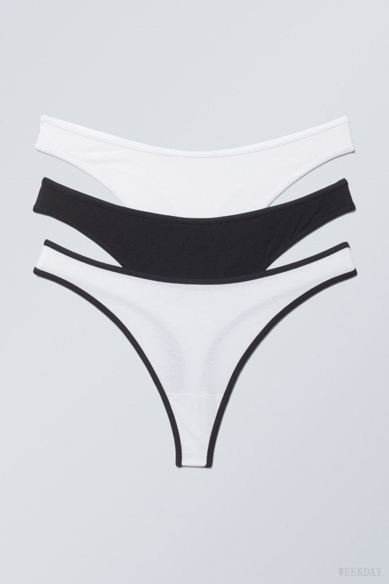 Black White Weekday 3-pack Jade Cotton Thong Thong | PRNO7625