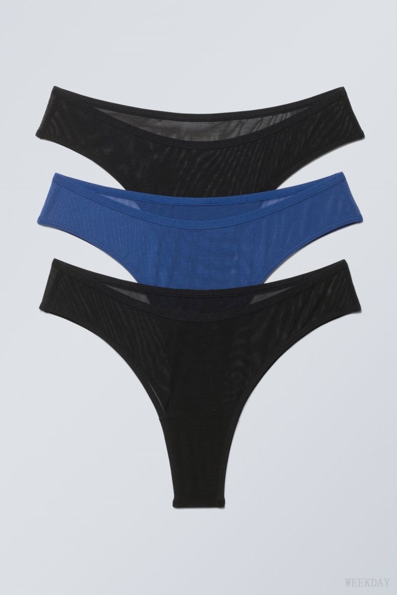 Black / Blue Weekday 3-pack Dylan Mesh Brazilian Briefs Briefs | DFHR8888