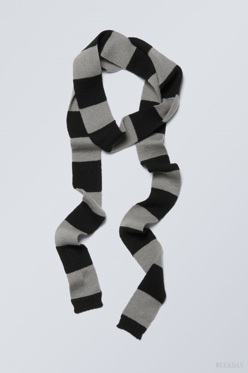 Black / Grey Weekday Slim Scarf | FFQV3318