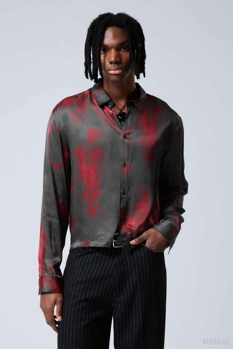 Black / Red Weekday Relaxed Boxy Printed Shirt | GCIA8586