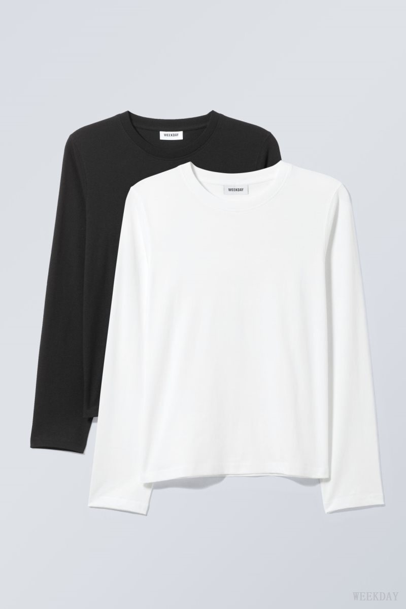 Black / White Weekday 2-pack Essence Standard Long Sleeves | QBBN1449