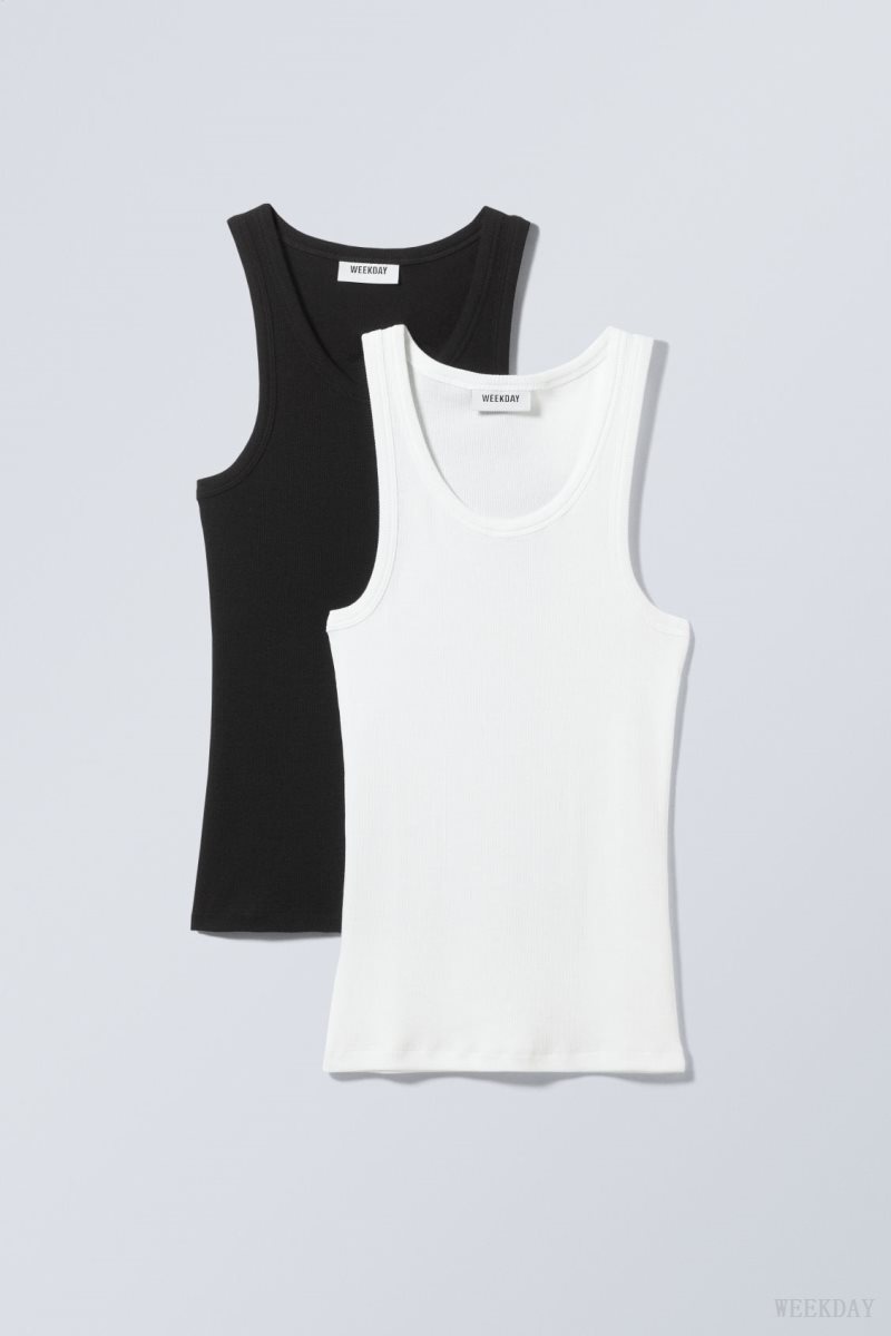 Blk&Wht Weekday 2-pack Close Fitted Rib Tank Top | PXUA6128