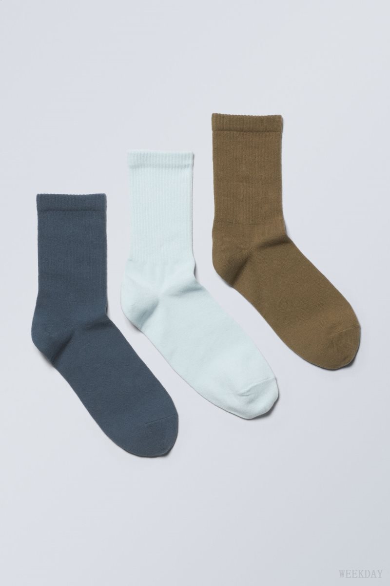 Blue Blue Khaki Weekday 3-pack Sport Socks | ZCUC1119