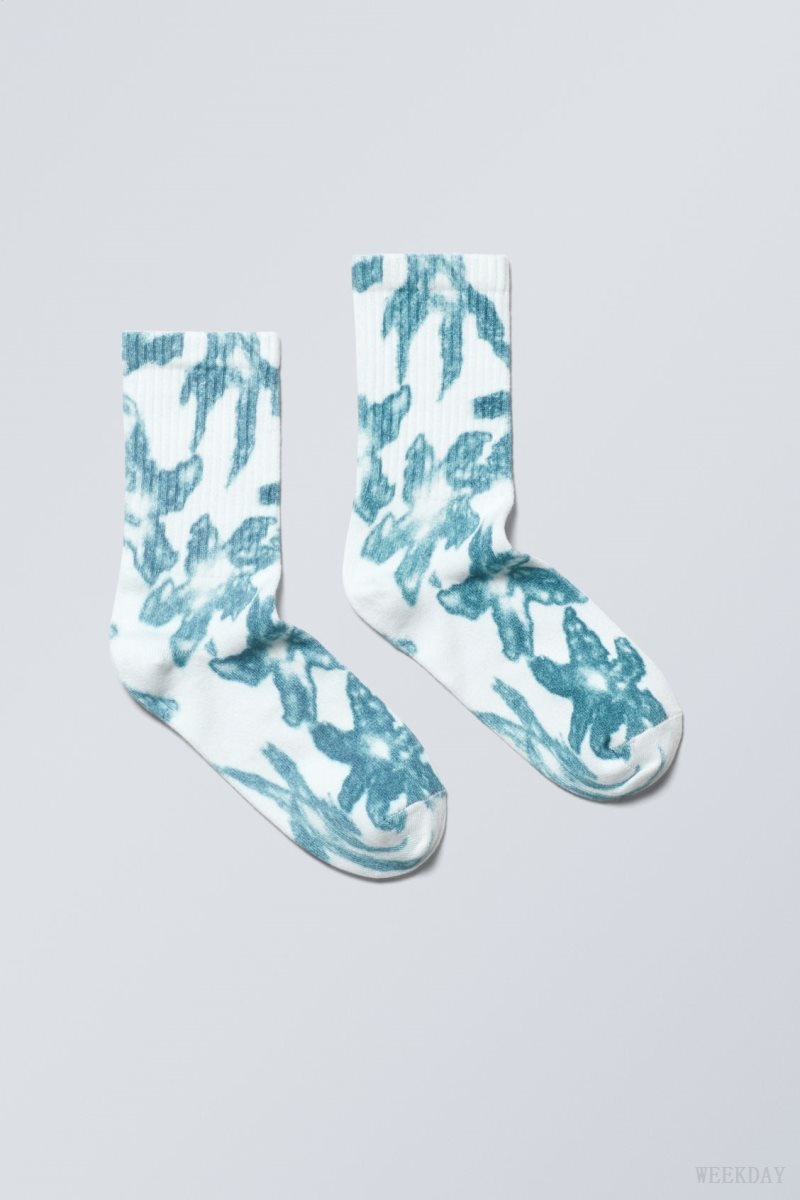 Blue Flower Weekday Sport Printed Socks | SRBH8062