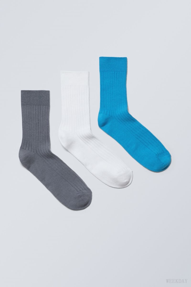 Blue Weekday 3-pack Selma Socks | CTGR0949