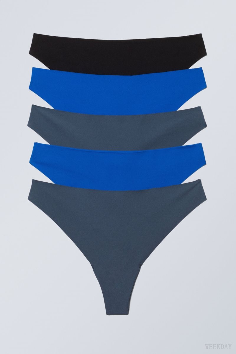 Blue Weekday 5-pack Maya Seamless Thong Thong | FFMJ7373