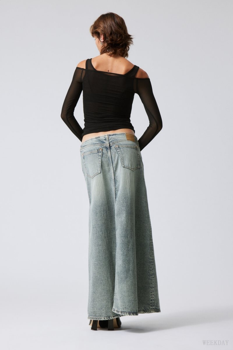 Blue Weekday Anaheim Long Denim Skirt | IRXA5610