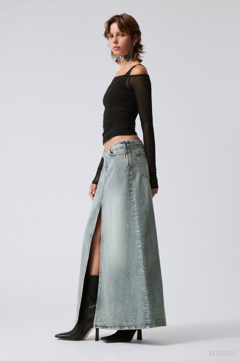 Blue Weekday Anaheim Long Denim Skirt | IRXA5610