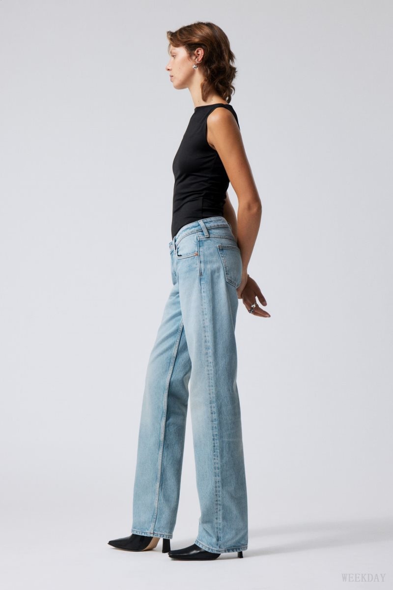 Blue Weekday Arrow Low Straight Jeans | XGTV5869