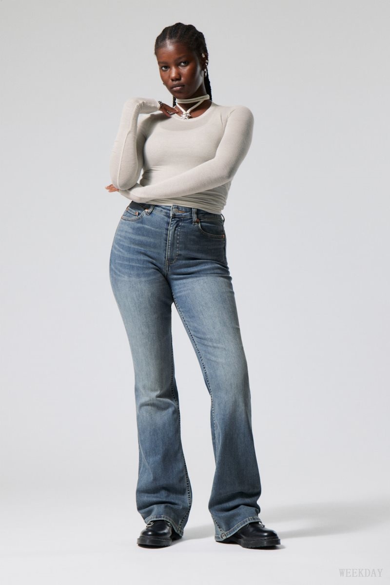 Blue Weekday Glow Curve High Flared Jeans | DLWA0043