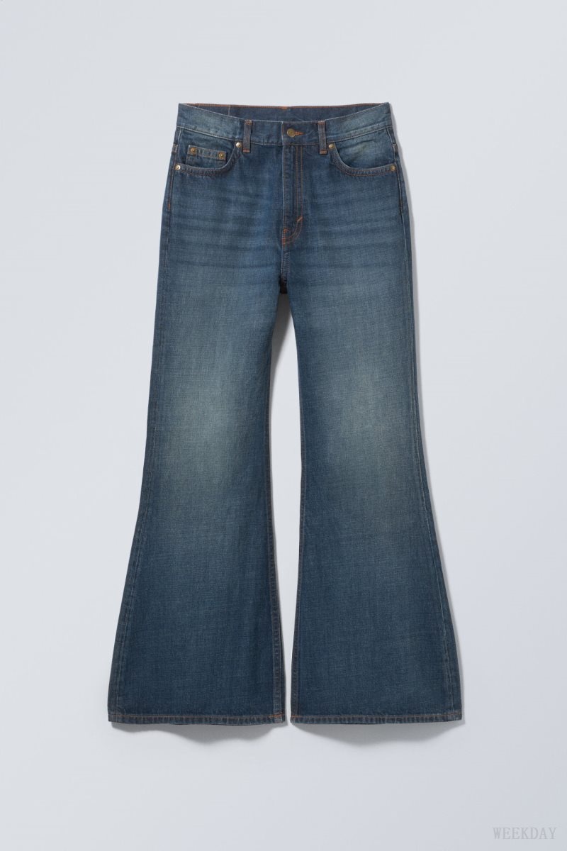 Blue Weekday Grove Low Baggy Flared Jeans | CWKJ2244