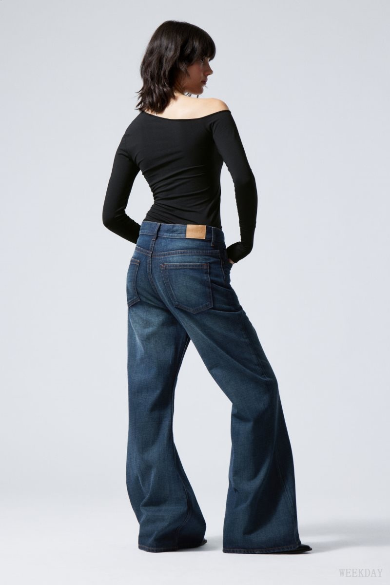 Blue Weekday Grove Low Baggy Flared Jeans | CWKJ2244