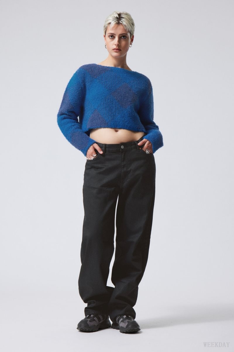 Blue Weekday Hera Check Hairy Sweater | NZZD1455