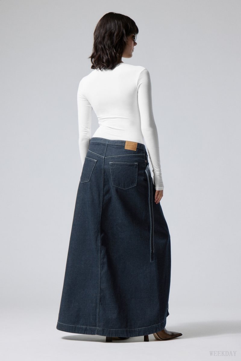 Blue Weekday Main Denim Long Wrap Skirt | MPNW2332