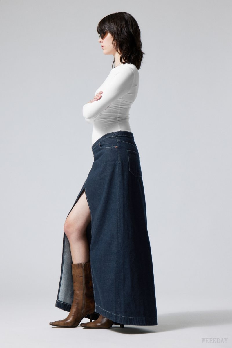 Blue Weekday Main Denim Long Wrap Skirt | MPNW2332