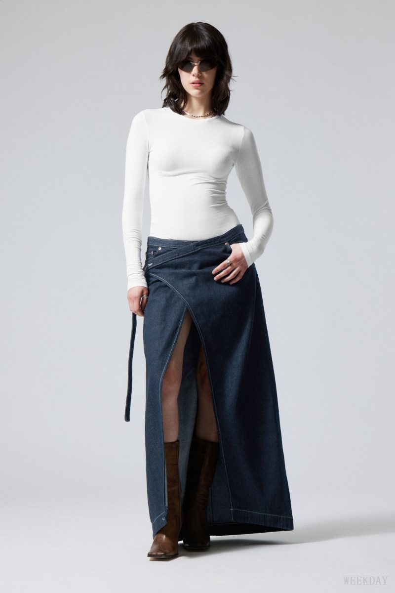 Blue Weekday Main Denim Long Wrap Skirt | MPNW2332