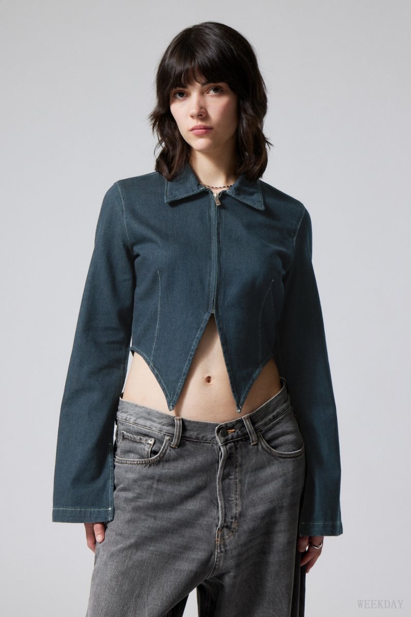 Blue Weekday Main Denim Split Front Zip Shirt | ZMOI0855