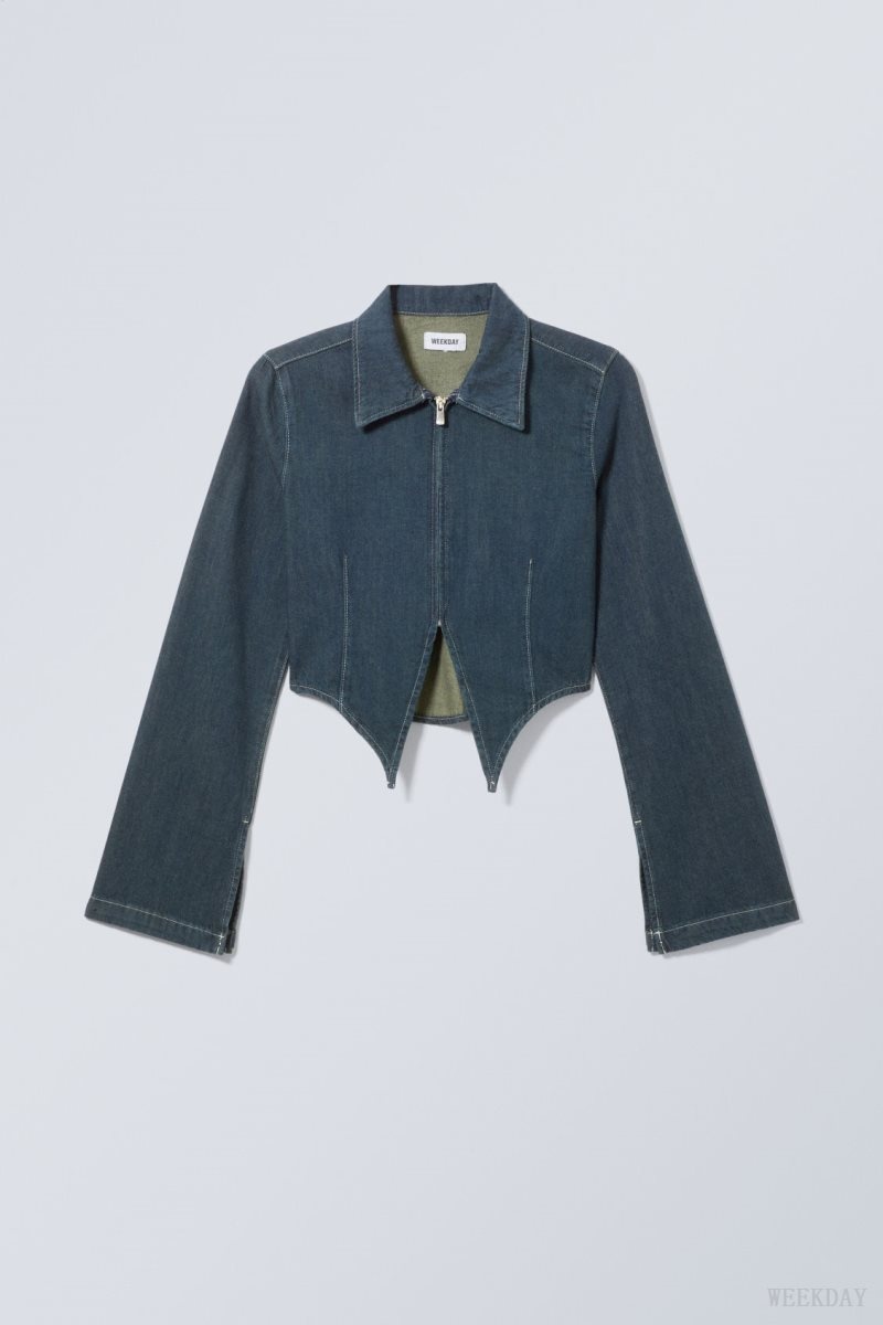 Blue Weekday Main Denim Split Front Zip Shirt | ZMOI0855