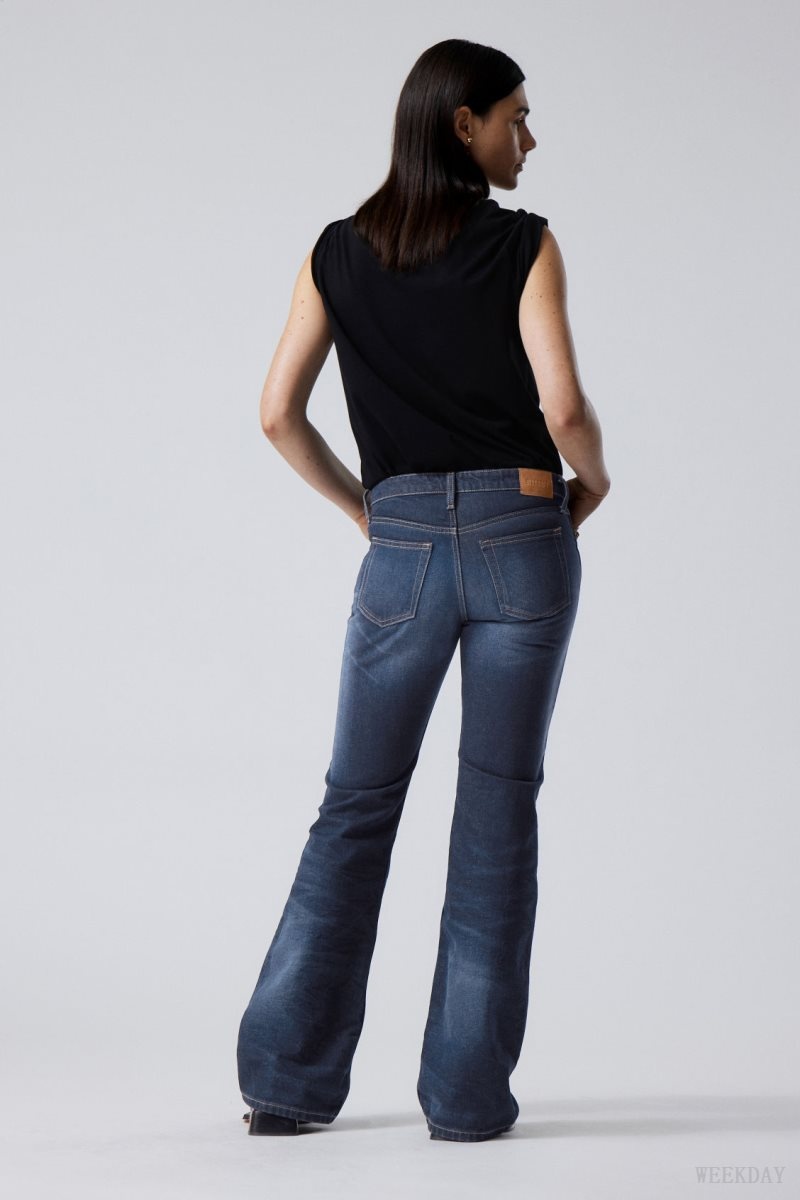 Blue Weekday Nova Low Bootcut Wrinkle Jeans | QDWP3246