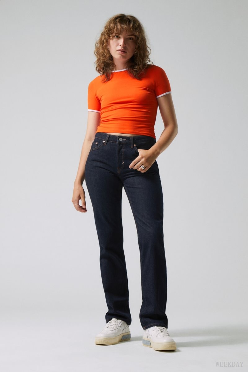 Blue Weekday Pin Mid Straight Jeans | FUGF5821