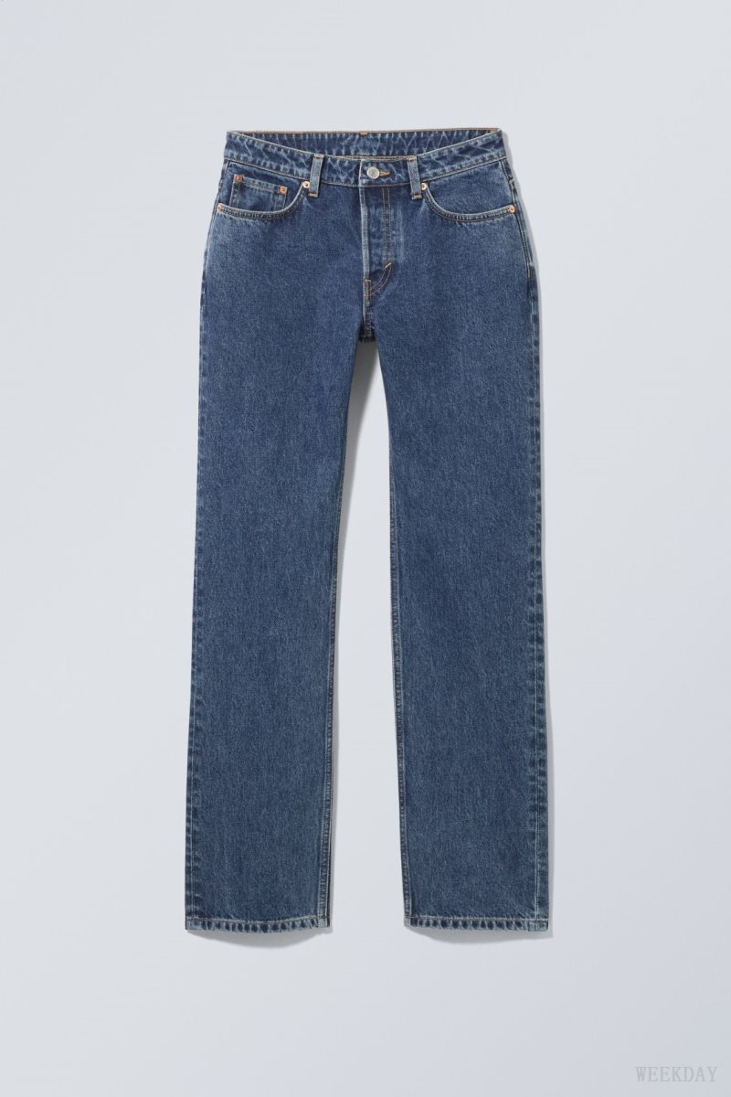 Blue Weekday Pin Mid Straight Jeans | VDKA0676