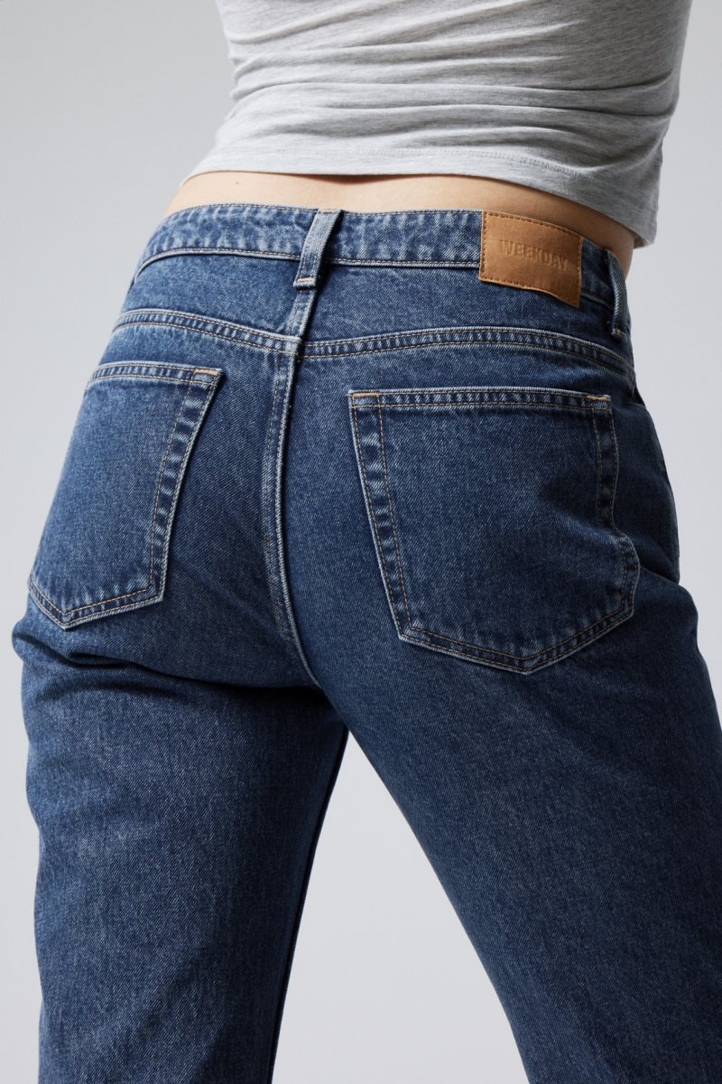 Blue Weekday Pin Mid Straight Jeans | VDKA0676