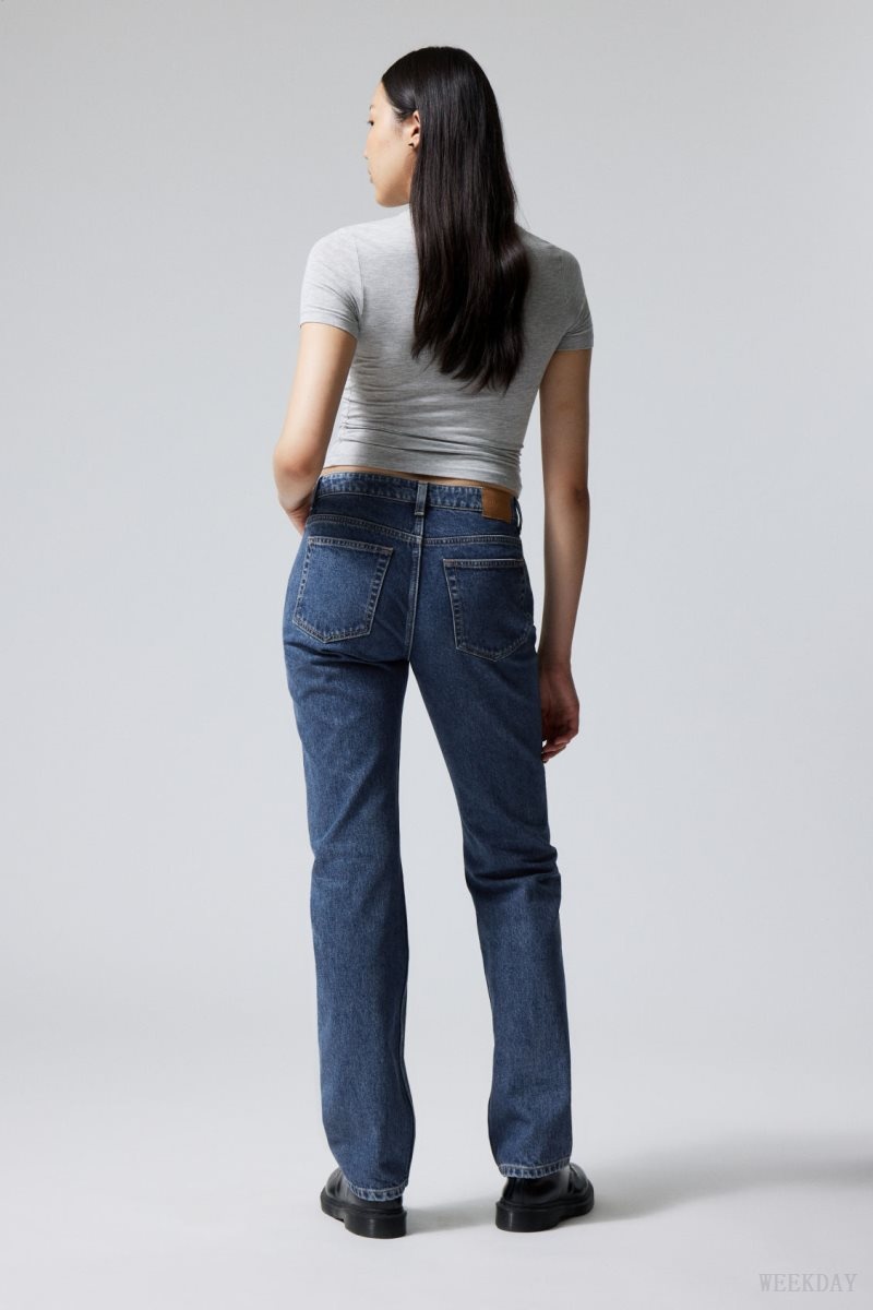 Blue Weekday Pin Mid Straight Jeans | VDKA0676