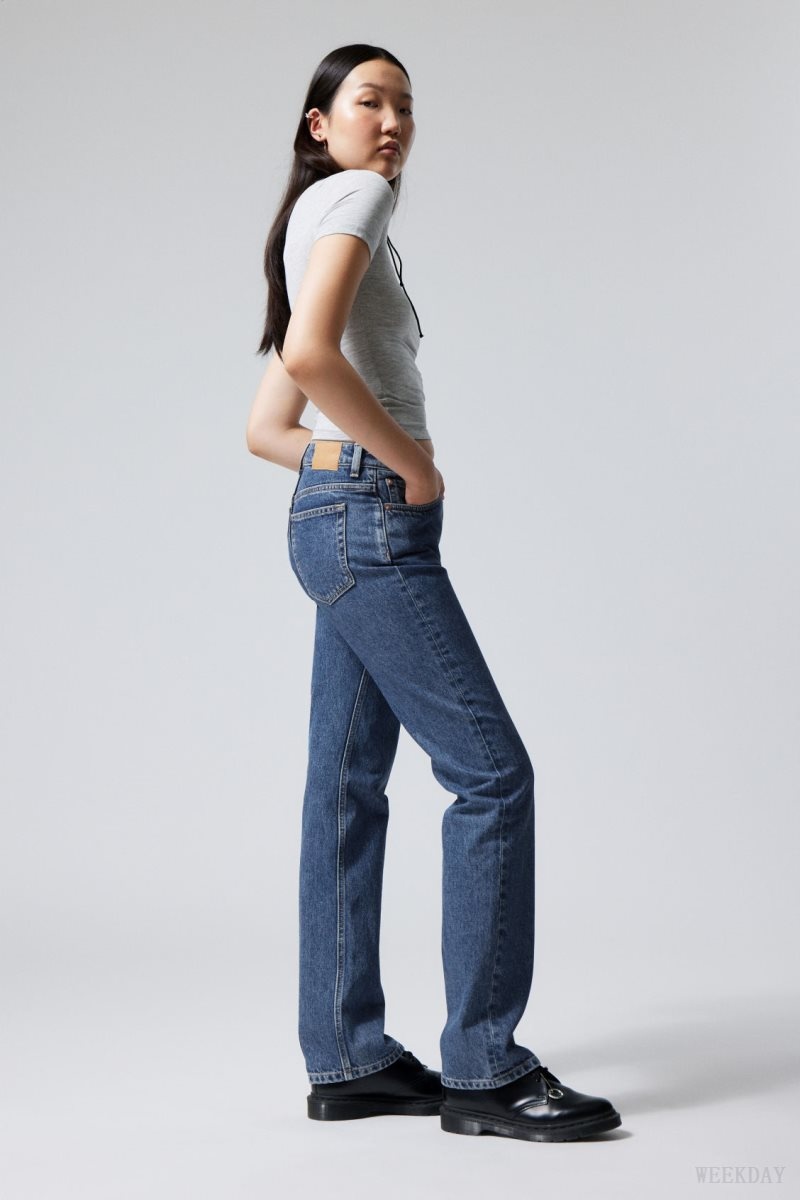 Blue Weekday Pin Mid Straight Jeans | VDKA0676