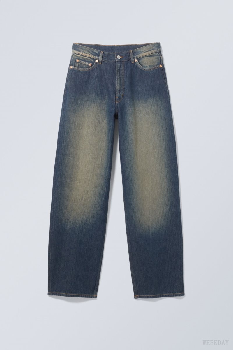 Blue Weekday Rail Mid Loose Straight Jeans | AYXE1862