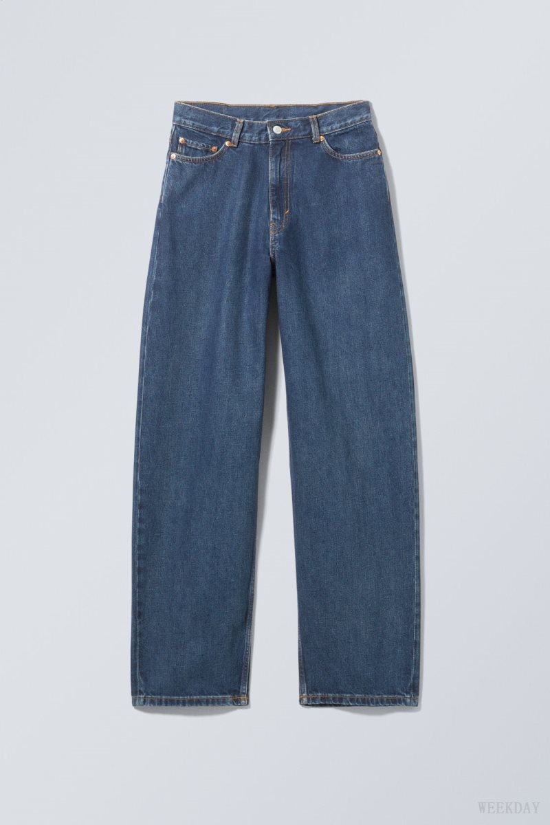 Blue Weekday Rail Mid Loose Straight Jeans | RCPE3469