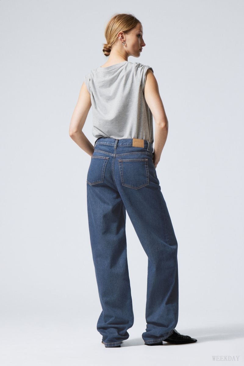 Blue Weekday Rail Mid Loose Straight Jeans | RCPE3469