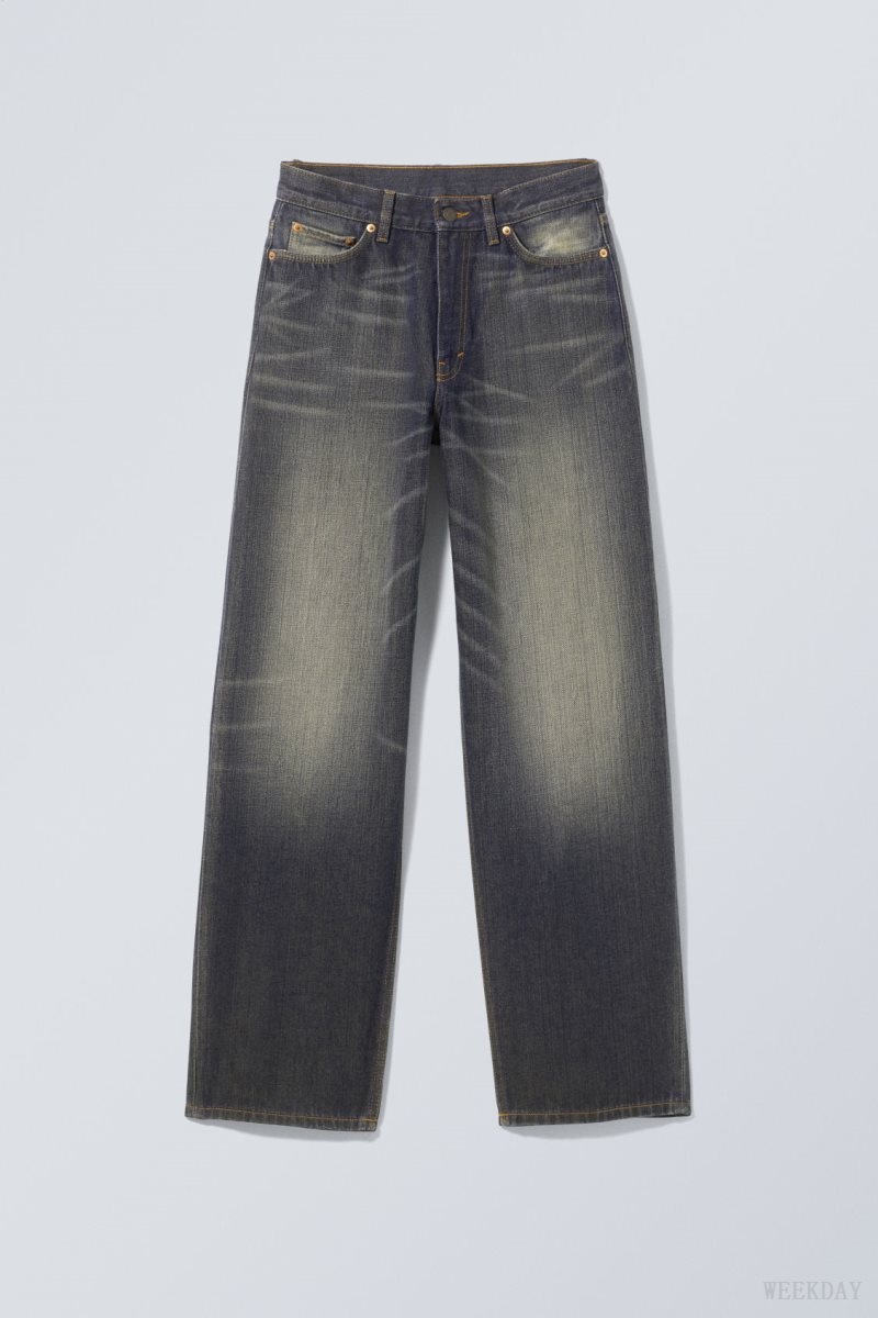 Blue Weekday Rail Mid Loose Straight Jeans | KEOQ1318