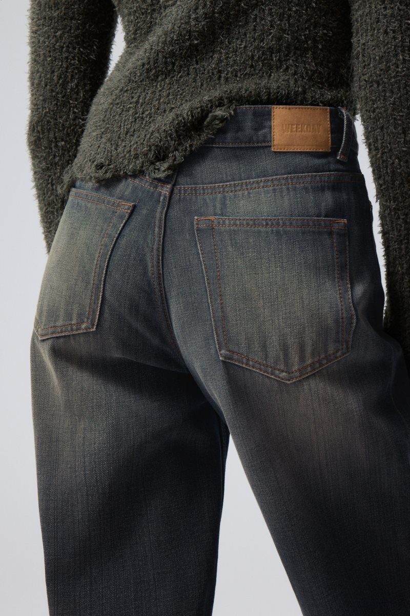 Blue Weekday Rail Mid Loose Straight Jeans | KEOQ1318