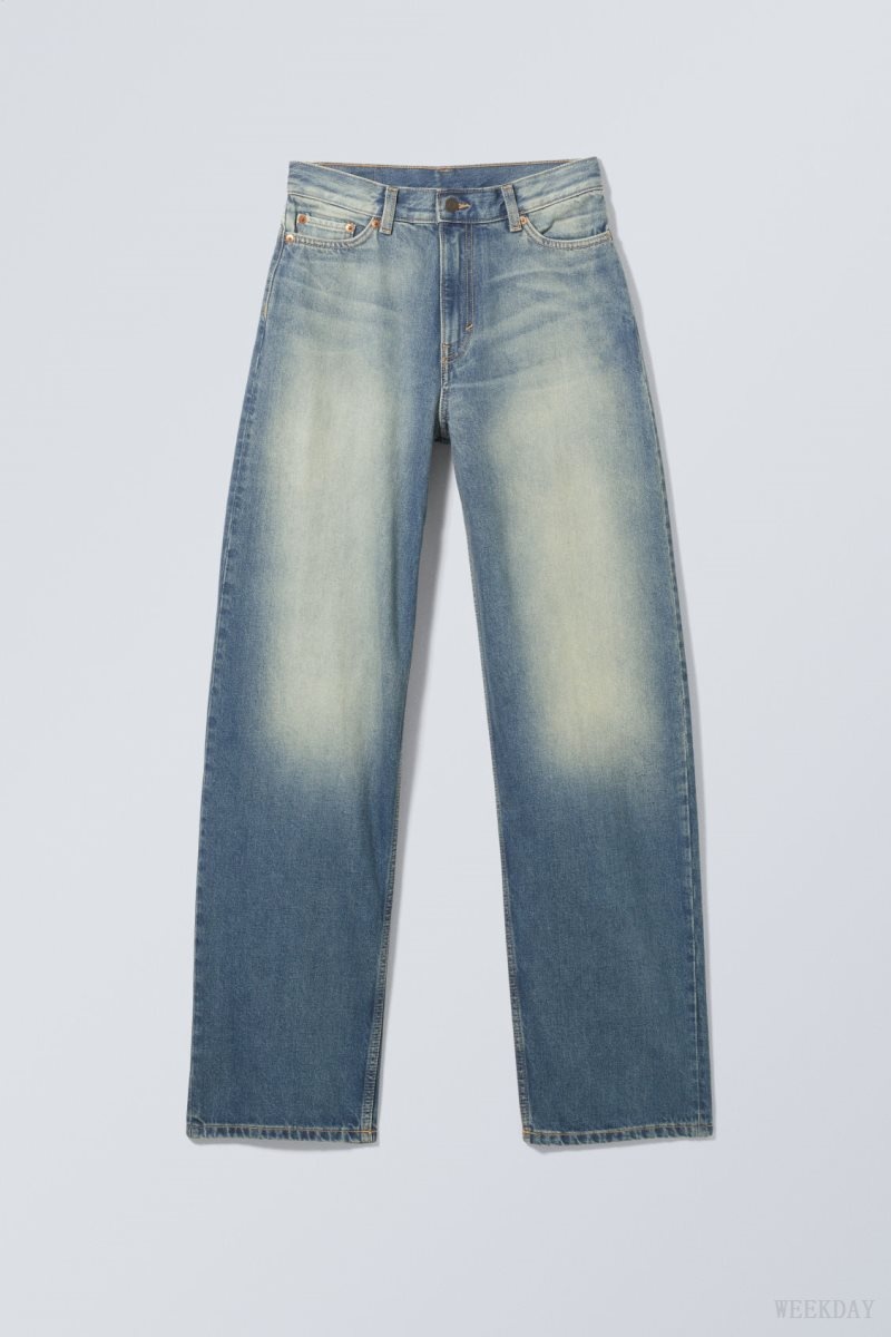 Blue Weekday Rail Mid Loose Straight Jeans | IJMW7310