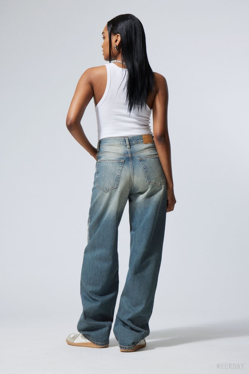 Blue Weekday Rail Mid Loose Straight Jeans | IJMW7310