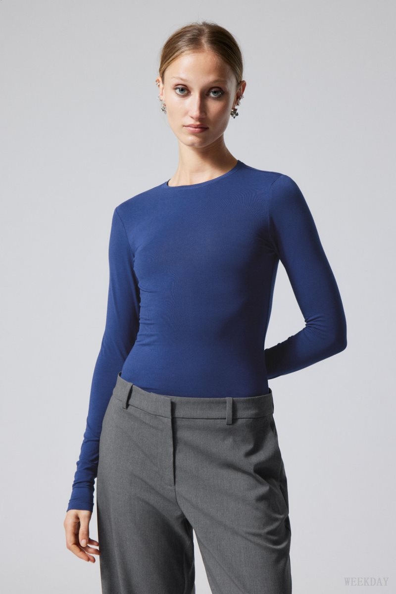 Blue Weekday Slim Fitted Long Sleeve | POVG6057