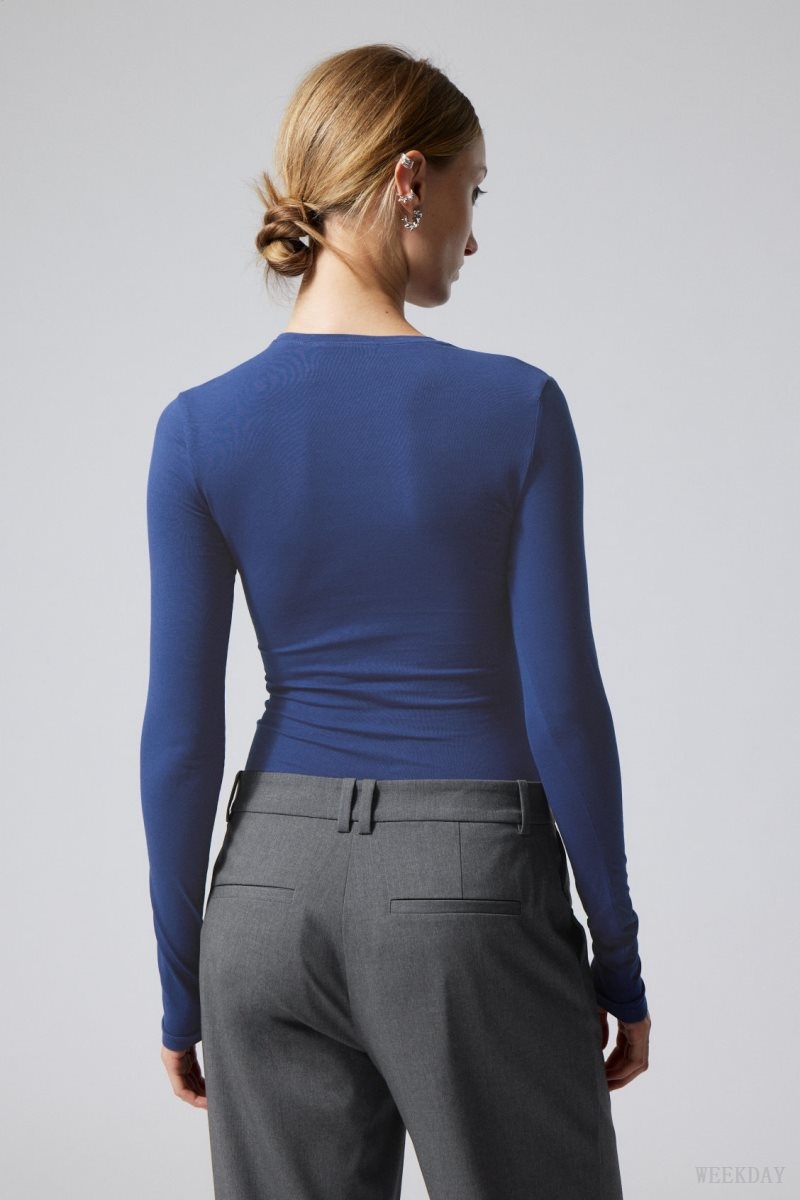 Blue Weekday Slim Fitted Long Sleeve | POVG6057