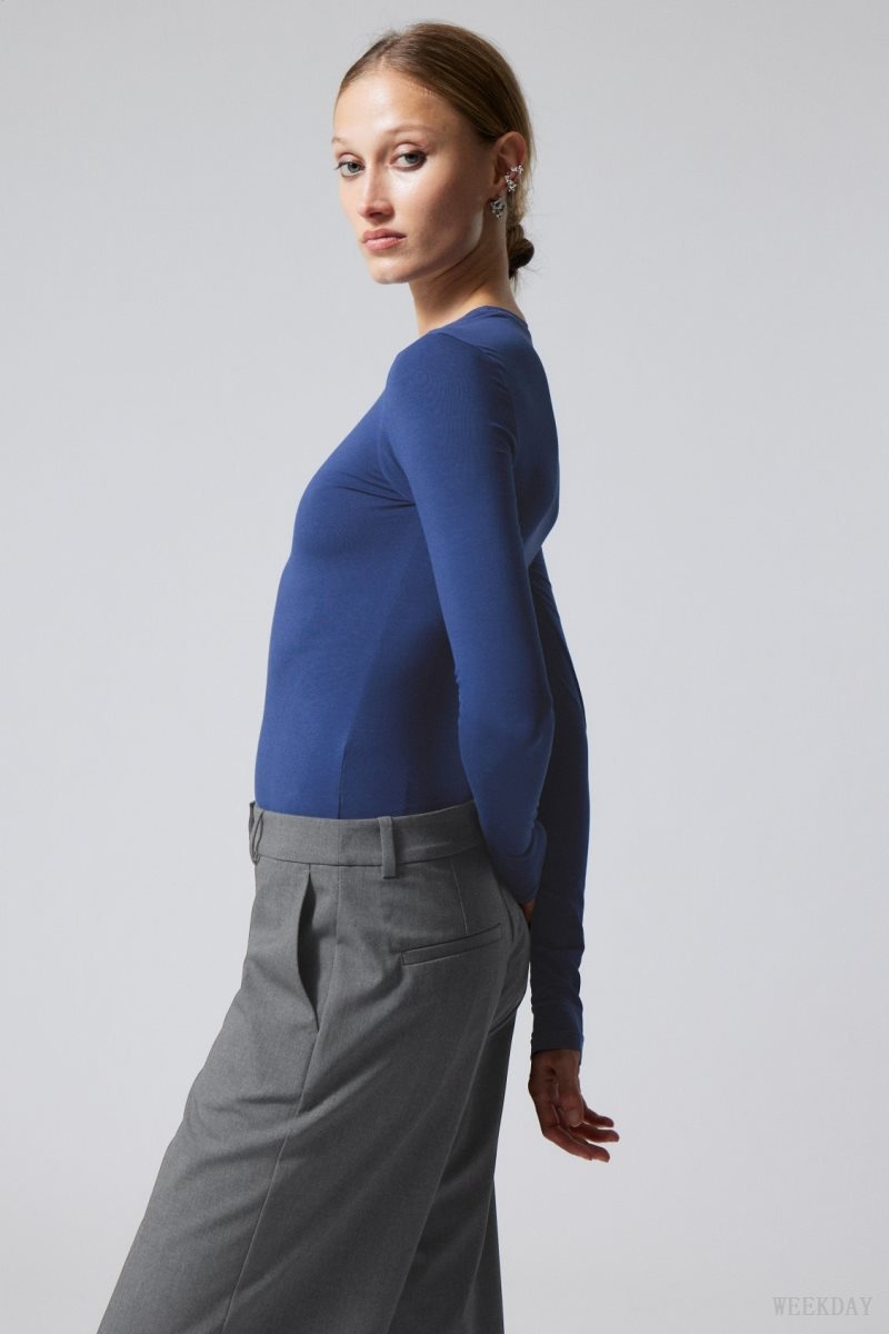 Blue Weekday Slim Fitted Long Sleeve | POVG6057