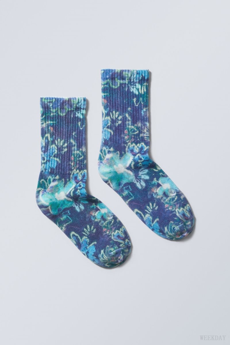 Blue Weekday Sport Printed Socks | GCDJ7408