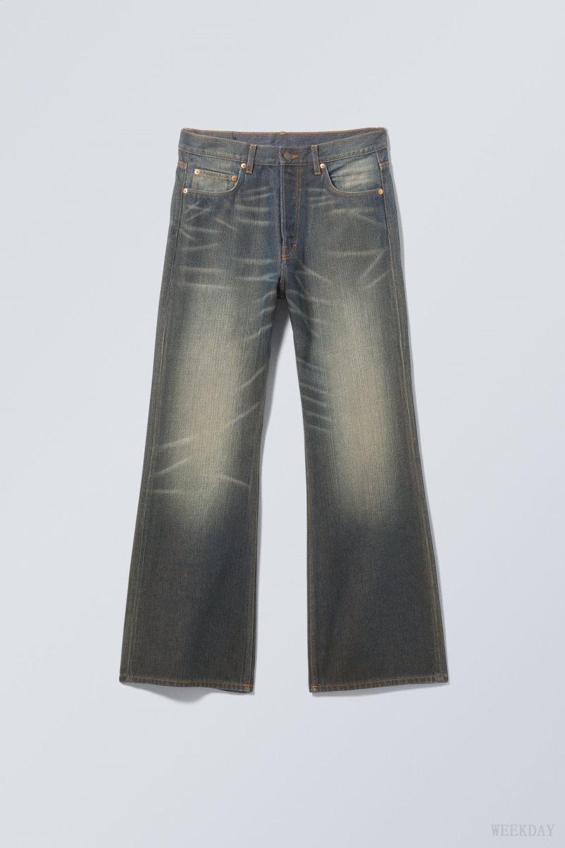 Blue Weekday Time Loose Bootcut Jeans | WXFT7376