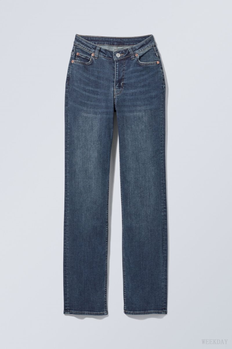 Blue Weekday Twig Curve Mid Straight Jeans | ZPVG5572