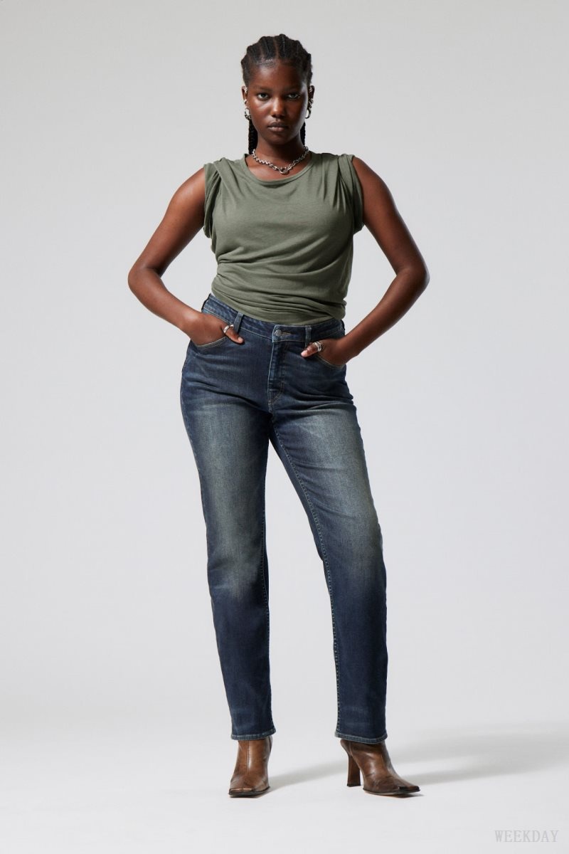 Blue Weekday Twig Curve Mid Straight Jeans | JUSL7215