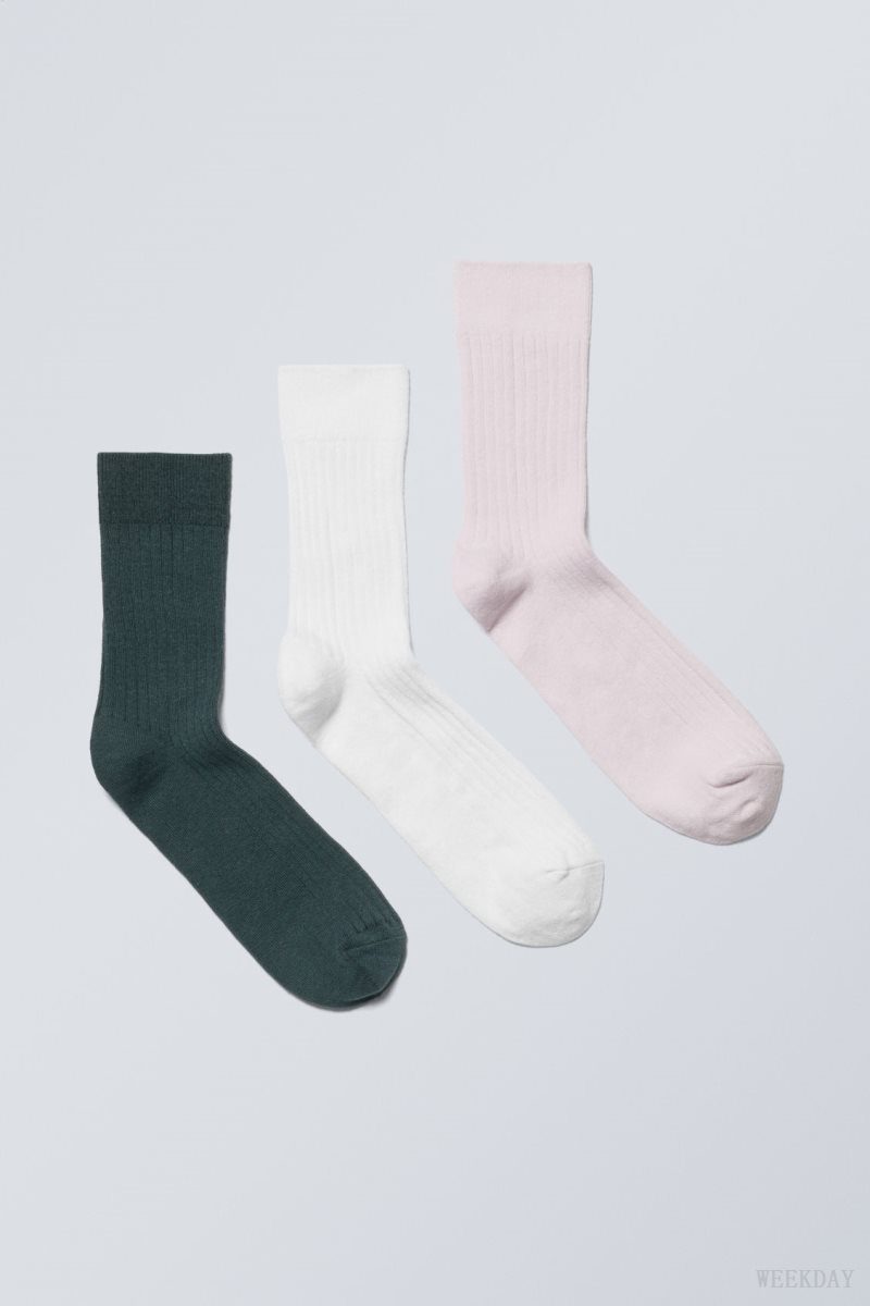 Blue White Pink Weekday 3-pack Selma Socks | RVHU6134