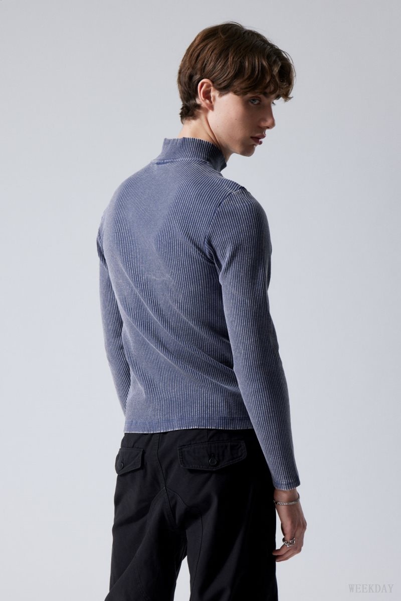 Blue / White Weekday Toni Two Tone Rib Zip Turtleneck | VOHH1774