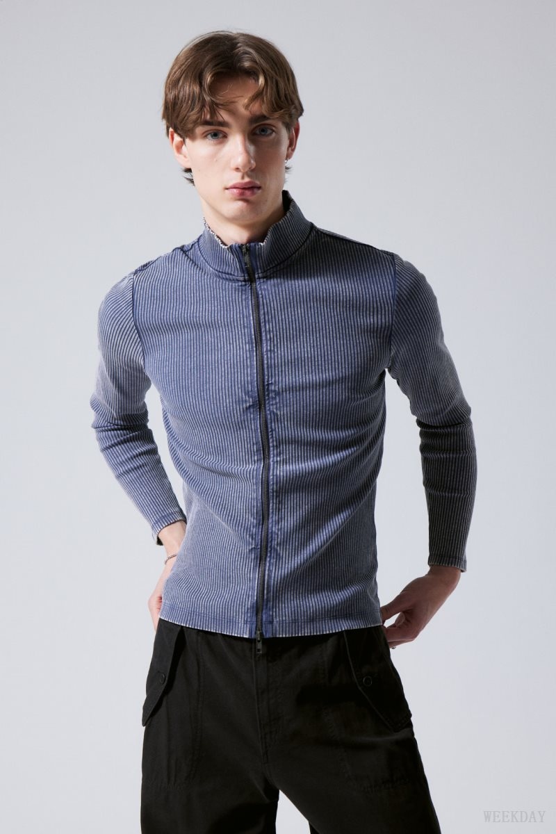 Blue / White Weekday Toni Two Tone Rib Zip Turtleneck | VOHH1774