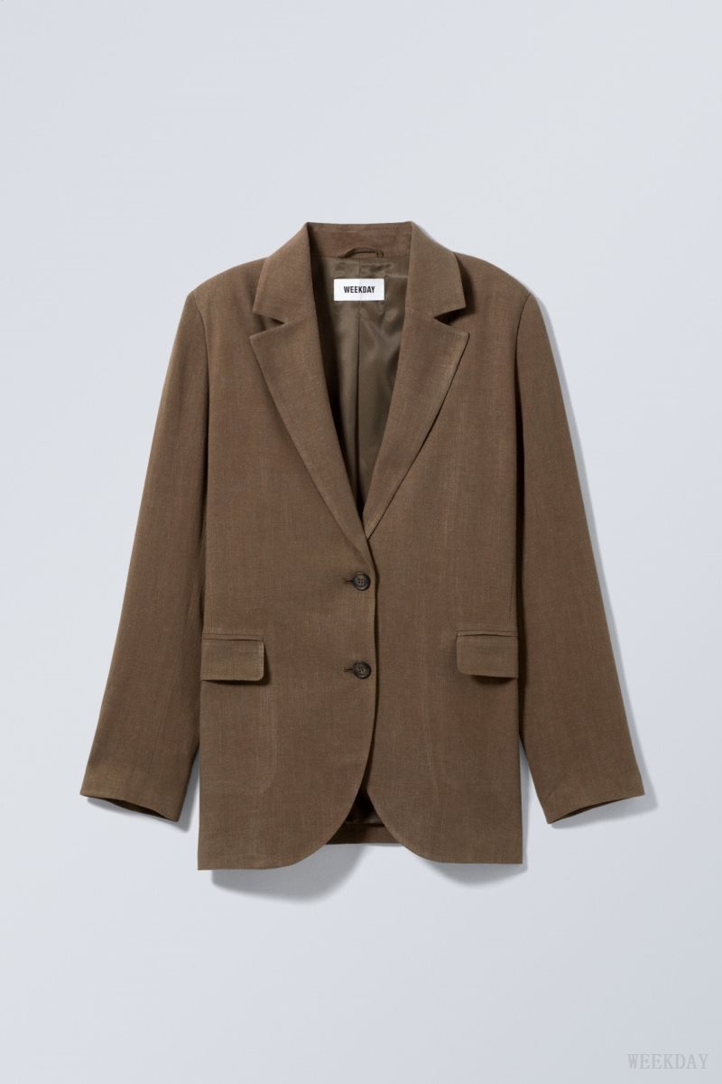 Brown Weekday Isa Linen Mix Blazer | DEFE2243