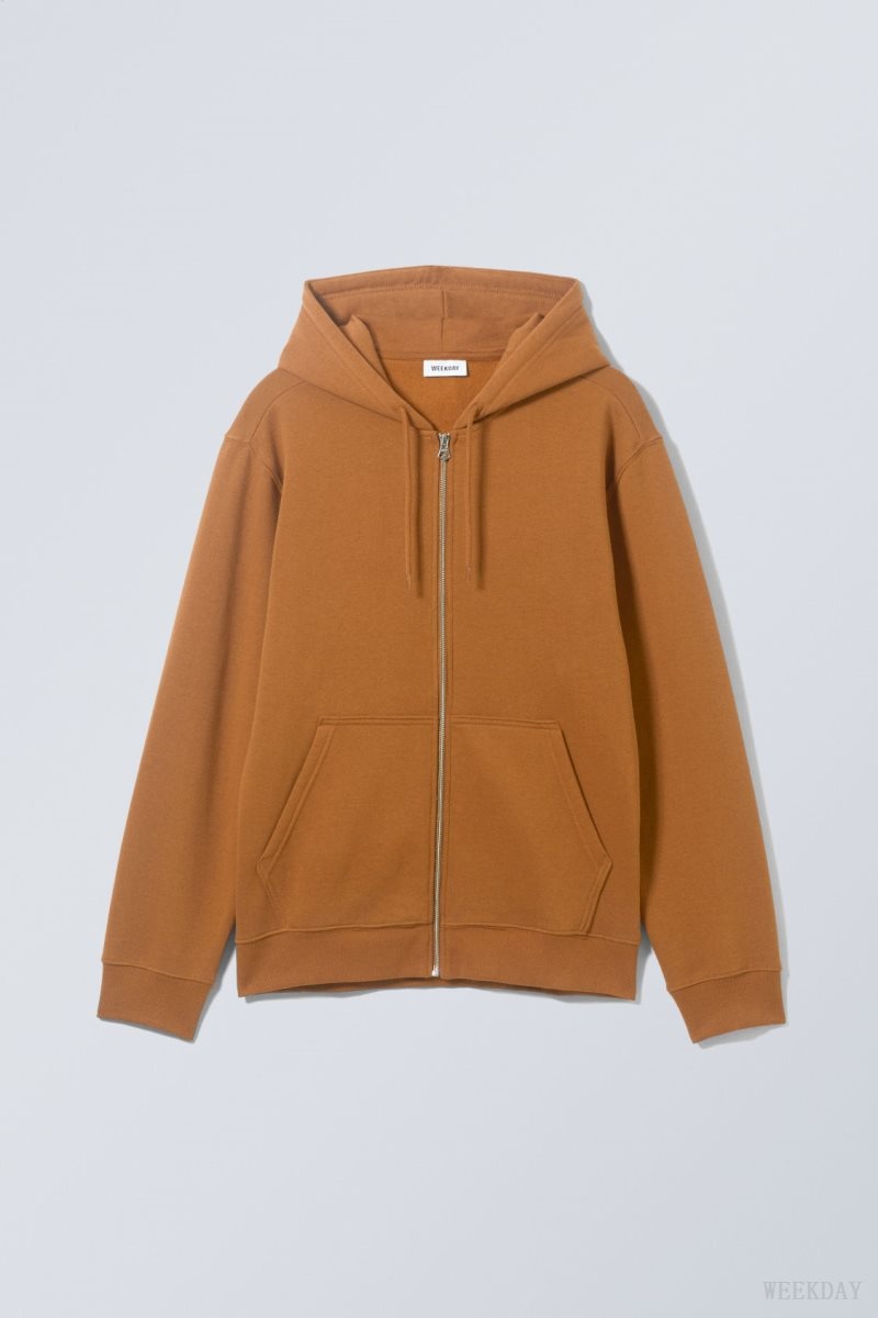 Brown Weekday Standard Midweight Zip Hoodie | GDQW0419