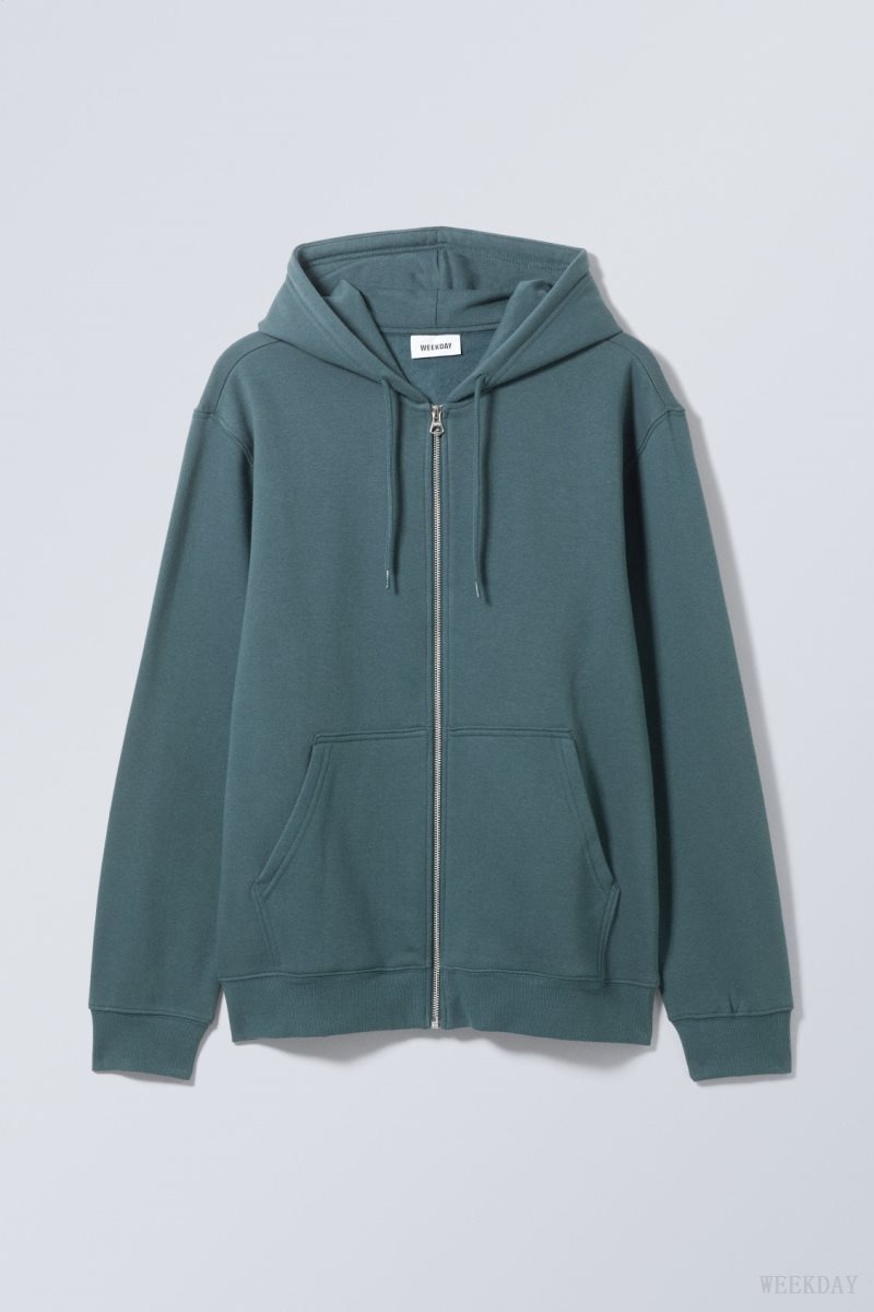 Dark AZURE Weekday Standard Midweight Zip Hoodie | AKNG0277