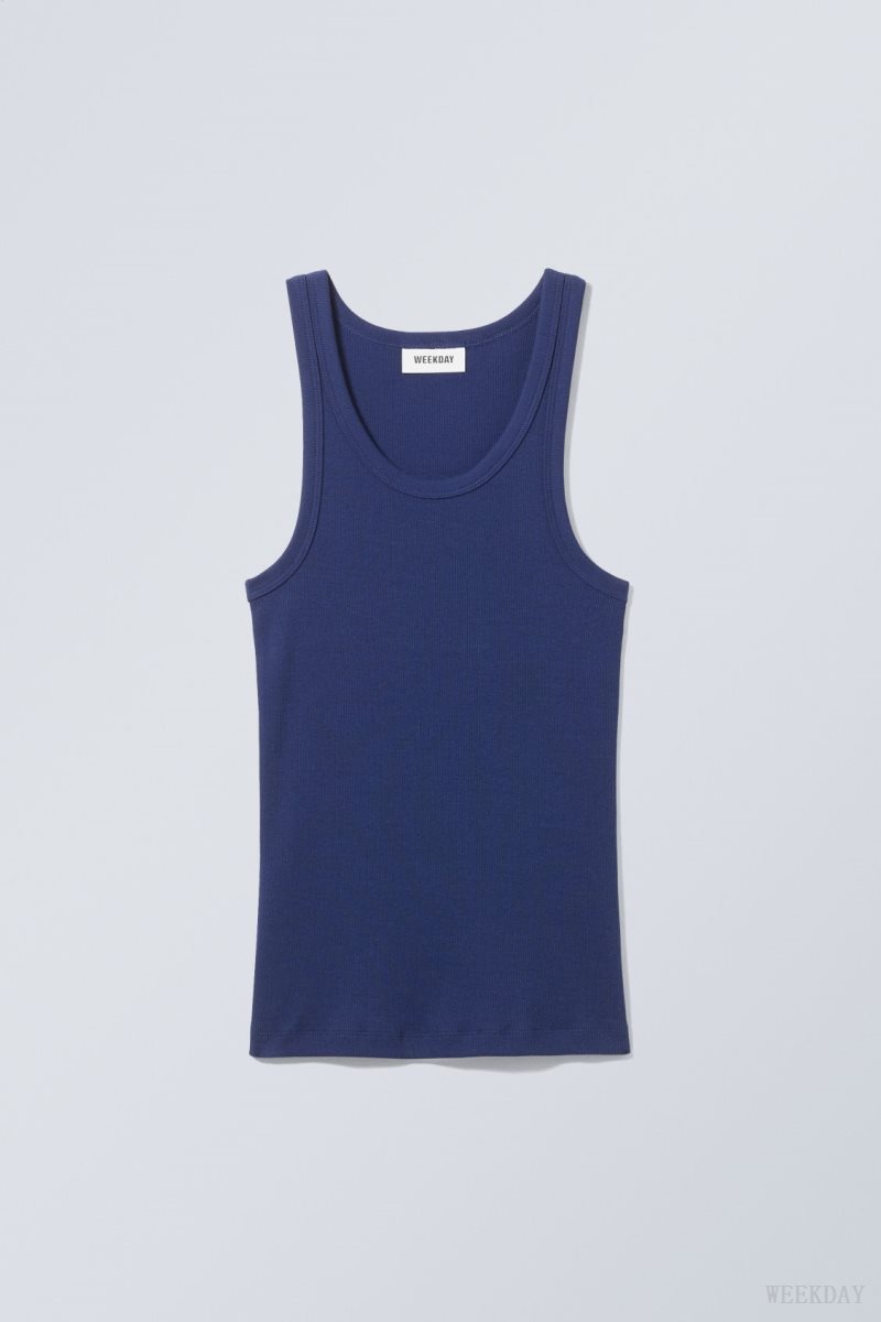 Dark Blue Weekday Close Fitted Tank Top | VGHA0374