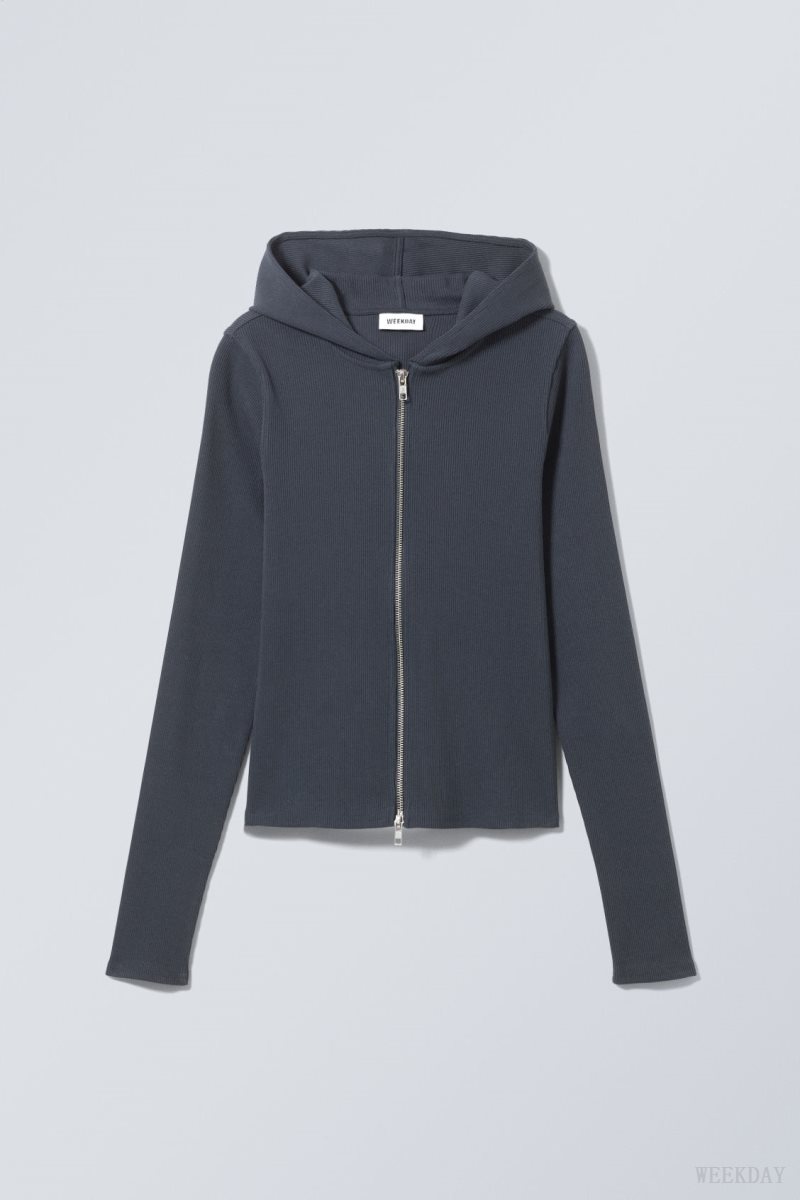 Dark Blue Weekday Cut Tight Zip Hoodie | EPEV9942